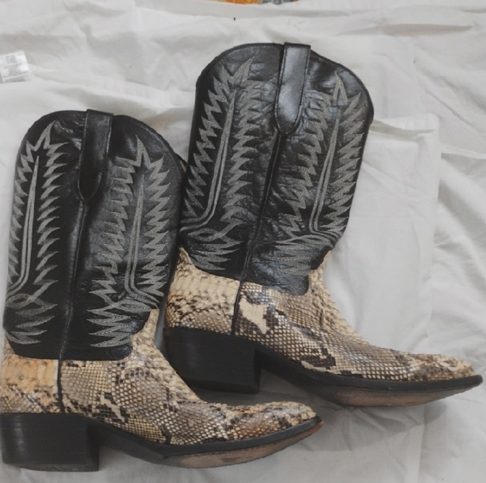 Black and Snake Print Cowboy Boots